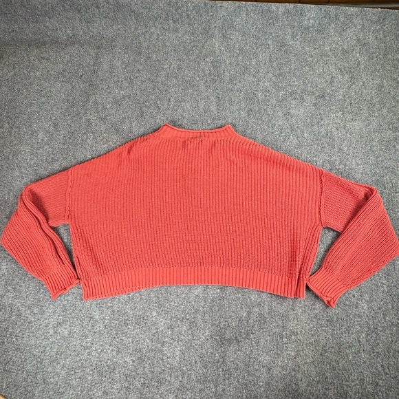 American Eagle Sweater Womens Large Coral Cropped Henley Y2K Coquette Streetwear - Picture 10 of 12